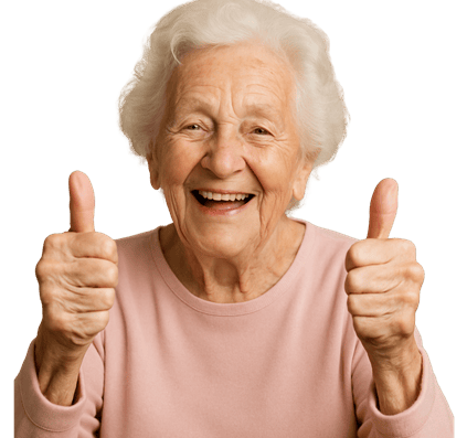 Zufriedene Seniorin mit Daumen hoch – Alltagsbegleiter.PRO