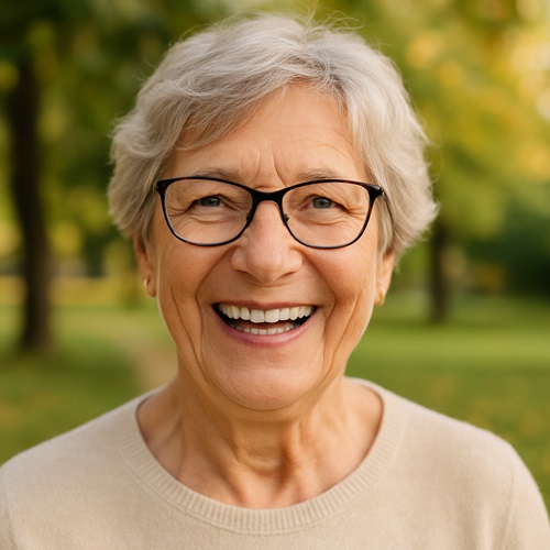 Fröhliche Seniorin durch Alltagsbegleitung